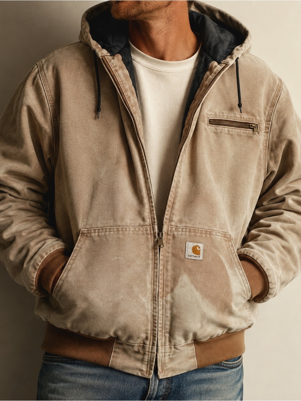 Vintage Carhartt J244 BRN Distressed Faded Duck Active Jacket Large Y2K Workwear